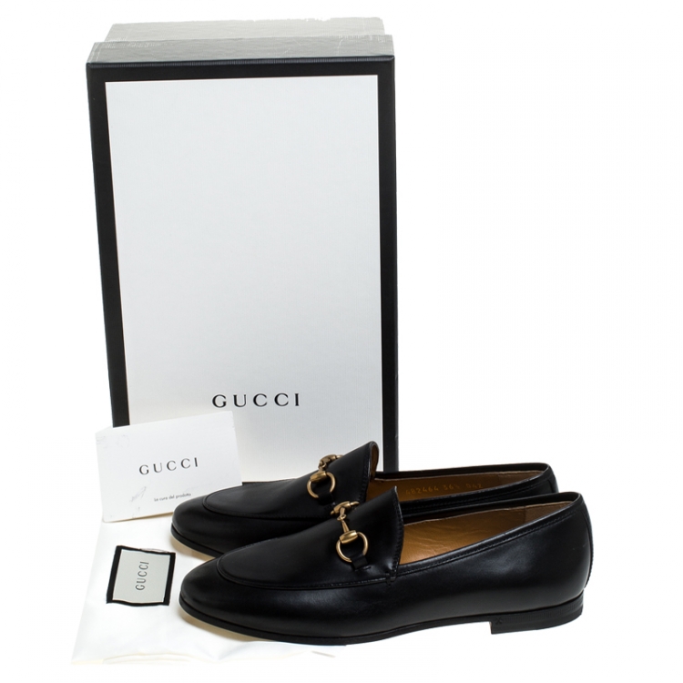Pre Owned Gucci Black Leather Jordaan Horsebit Slip On Loafers Size 36.5