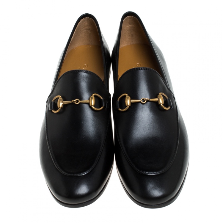 Pre Owned Gucci Black Leather Jordaan Horsebit Slip On Loafers Size 36.5