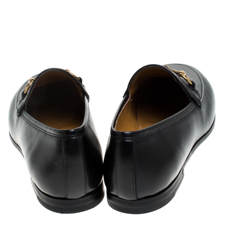 Pre Owned Gucci Black Leather Jordaan Horsebit Slip On Loafers Size 36.5