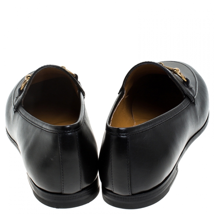 Pre Owned Gucci Black Leather Jordaan Horsebit Slip On Loafers Size 37