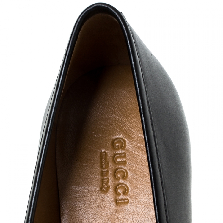 Pre Owned Gucci Black Leather Jordaan Horsebit Slip On Loafers Size 37