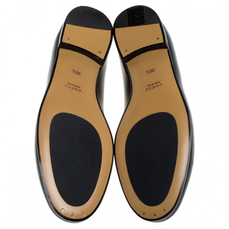 Pre Owned Gucci Black Leather Jordaan Horsebit Slip On Loafers Size 37