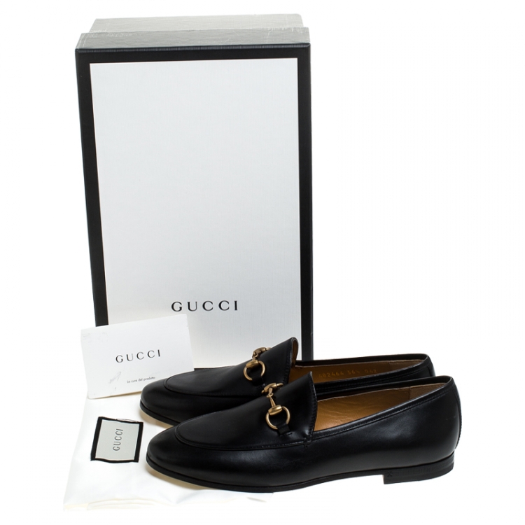 Pre Owned Gucci Black Leather Jordaan Horsebit Slip On Loafers Size 37