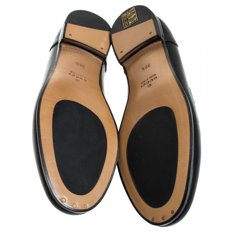 Pre Owned Gucci Black Leather Jordaan Horsebit Slip On Loafers Size 36.5