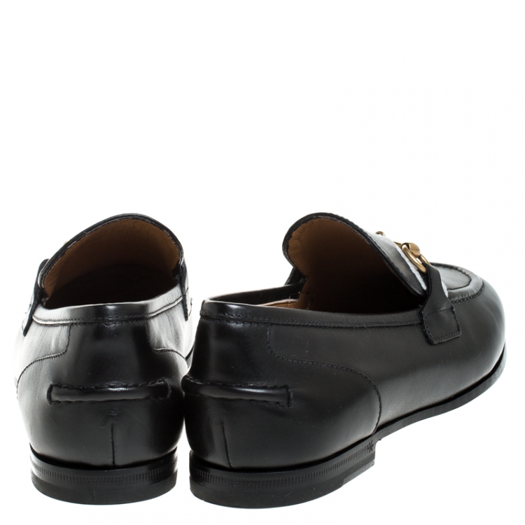 Pre Owned Gucci Black Leather Jordaan Horsebit Slip On Loafers Size 36.5