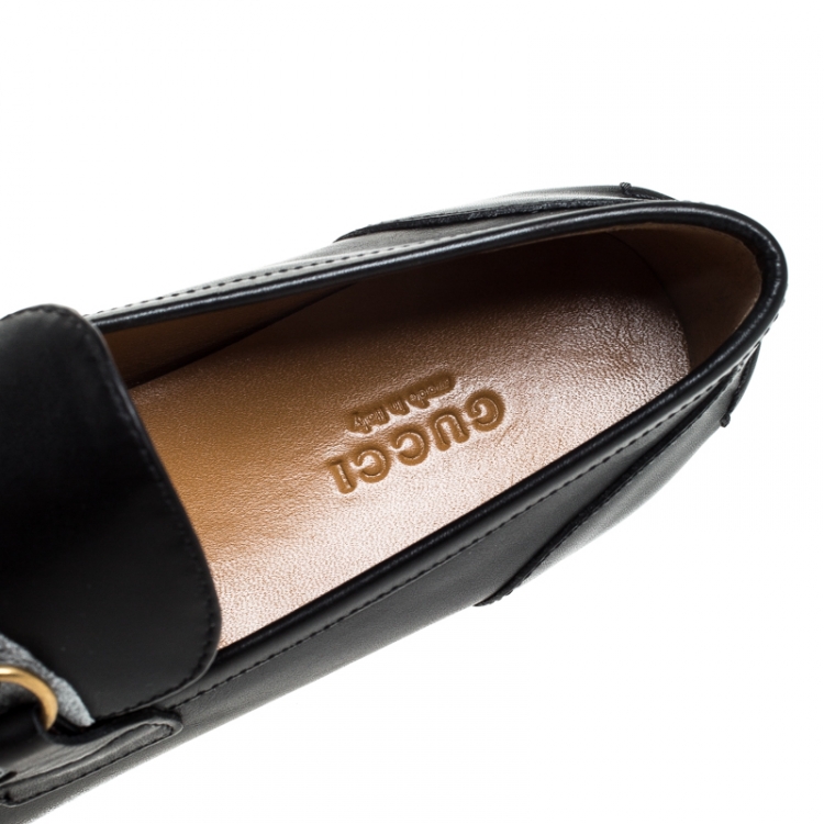 Pre Owned Gucci Black Leather Jordaan Horsebit Slip On Loafers Size 36.5