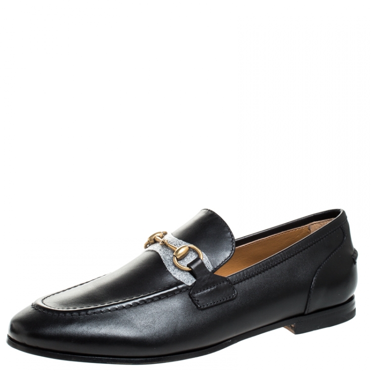 Pre Owned Gucci Black Leather Jordaan Horsebit Slip On Loafers Size 36.5