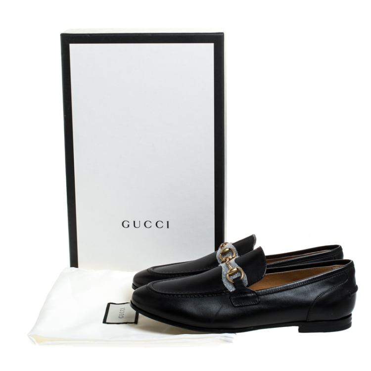 Pre Owned Gucci Black Leather Jordaan Horsebit Slip On Loafers Size 36.5