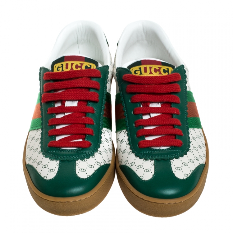 Pre Owned Gucci White/Green Leather Web Dapper Dan Sneakers Size 36