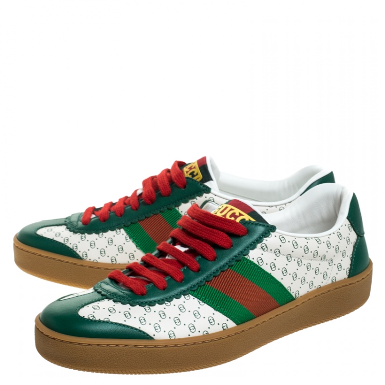 Pre Owned Gucci White/Green Leather Web Dapper Dan Sneakers Size 36