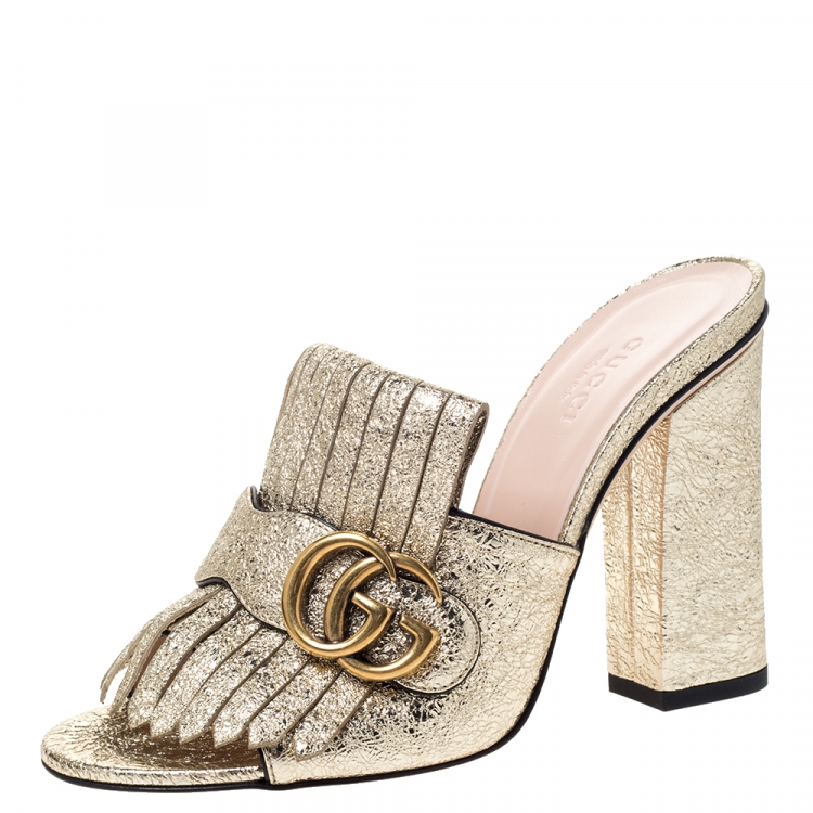 Gucci Gold Laminated Leather Marmont Mule Sandals Size  Gucci | TLC