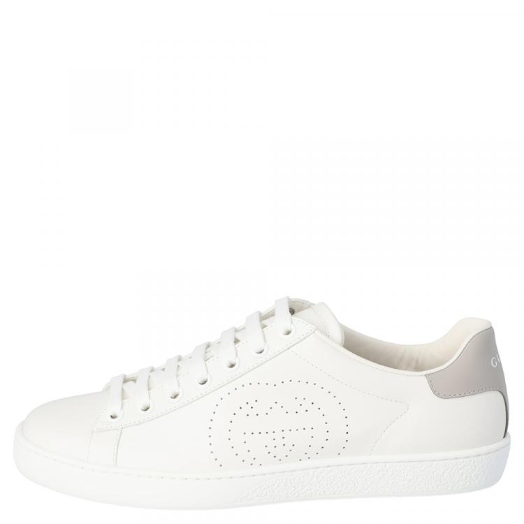 Gucci White Leather Interlocking G Ace Low-Top Sneakers Size