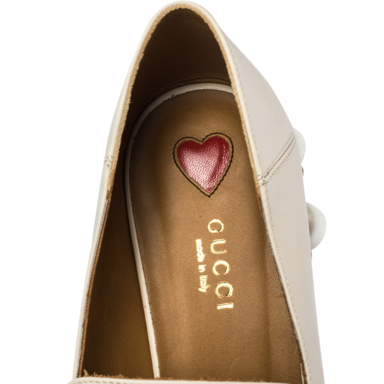 gucci mid heel loafer white