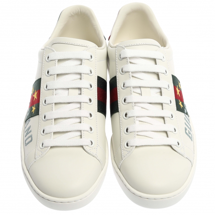 Pre Owned  Gucci White Leather Embroidery Rainbow Patch Low Top Sneaker Size 37
