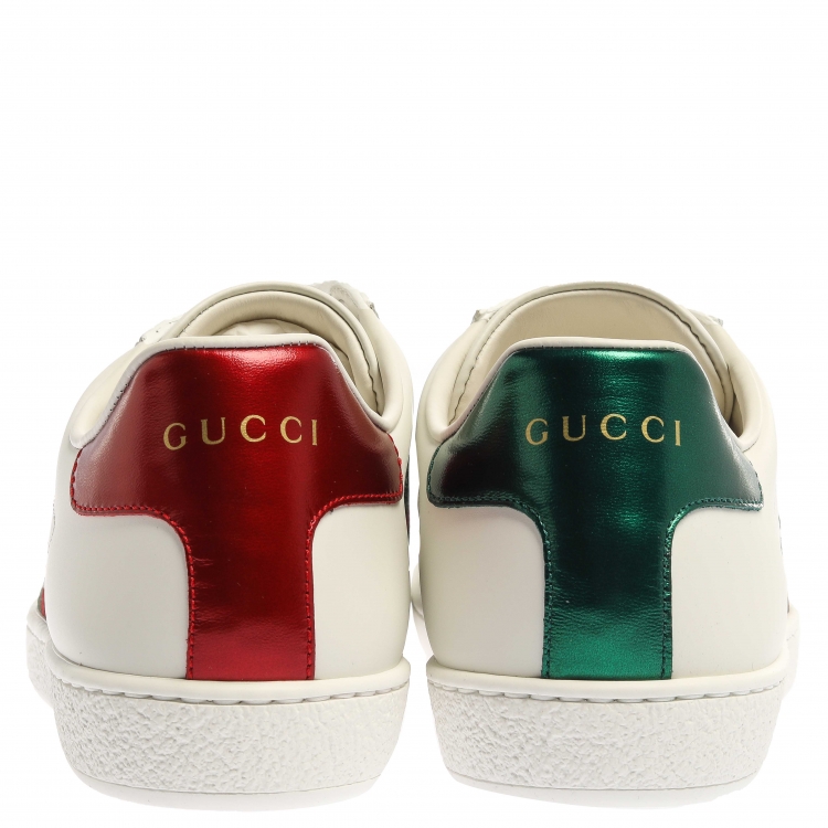 Pre Owned  Gucci White Leather Embroidery Rainbow Patch Low Top Sneaker Size 37