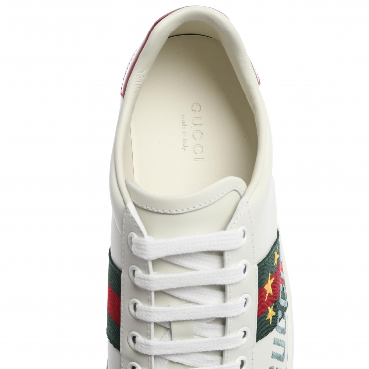Pre Owned  Gucci White Leather Embroidery Rainbow Patch Low Top Sneaker Size 37