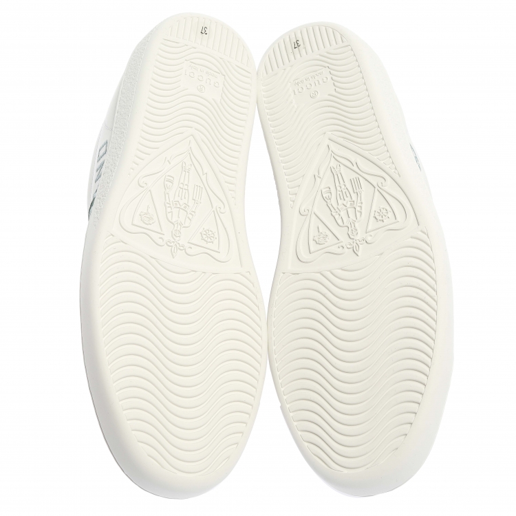 Pre Owned  Gucci White Leather Embroidery Rainbow Patch Low Top Sneaker Size 37