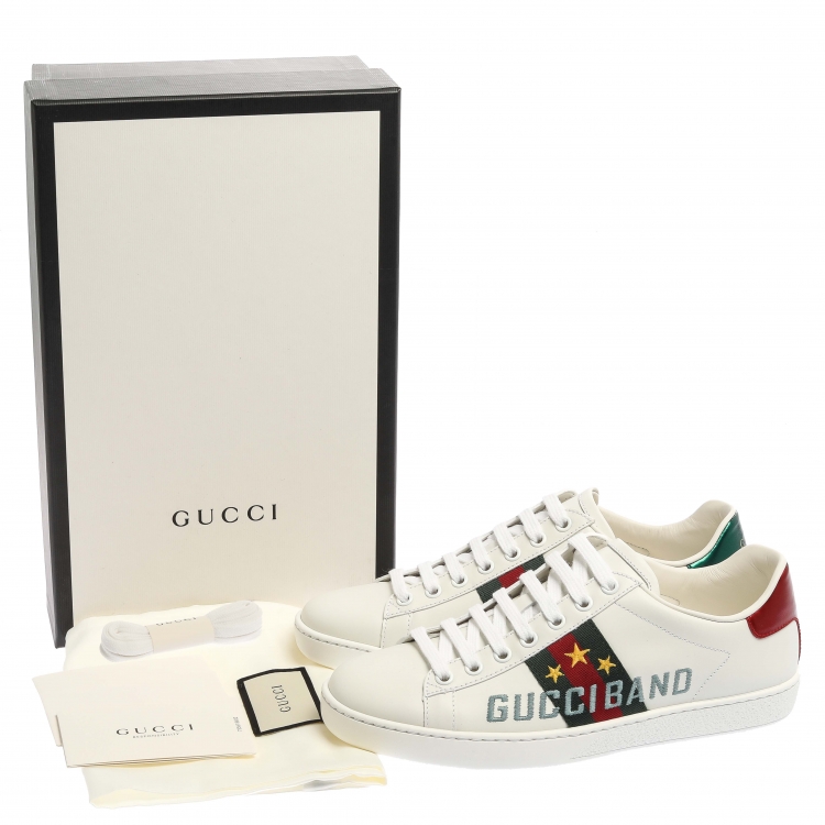 Pre Owned  Gucci White Leather Embroidery Rainbow Patch Low Top Sneaker Size 37