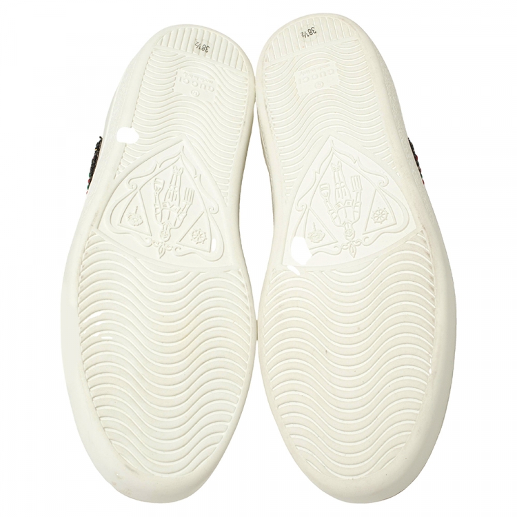 Pre Owned Gucci White Leather Ace Embellished Arrow Appliqué Low Top Sneakers Size 38.5