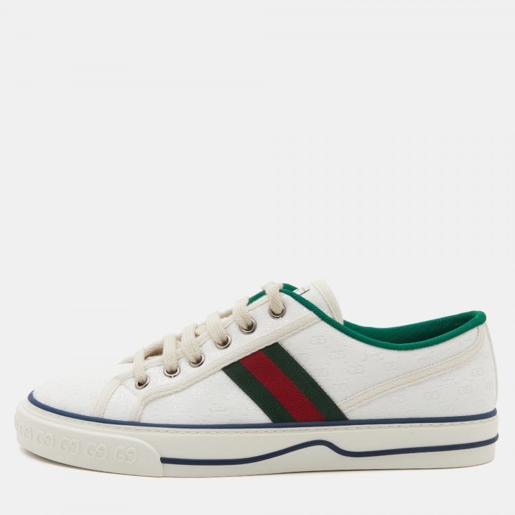Pre Owned Gucci White Mini GG Jacquard Fabric Tennis 1977 Low Top Sneakers Size 39