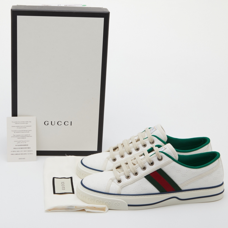 Pre Owned Gucci White Mini GG Jacquard Fabric Tennis 1977 Low Top Sneakers Size 39