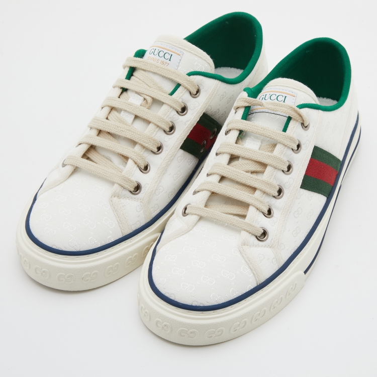 Gucci White Mini GG Jacquard Fabric Tennis 1977 Low Top Sneakers 