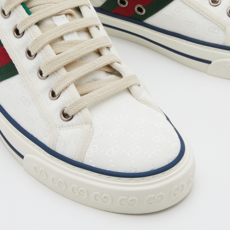 Pre Owned Gucci White Mini GG Jacquard Fabric Tennis 1977 Low Top Sneakers Size 39