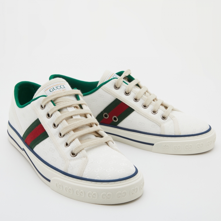 Pre Owned Gucci White Mini GG Jacquard Fabric Tennis 1977 Low Top Sneakers Size 39