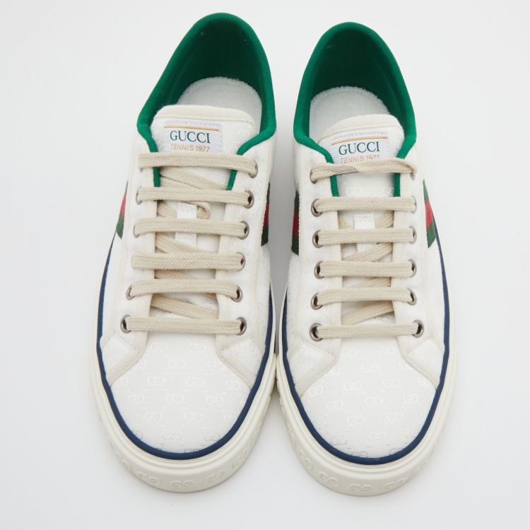 Pre Owned Gucci White Mini GG Jacquard Fabric Tennis 1977 Low Top Sneakers Size 39