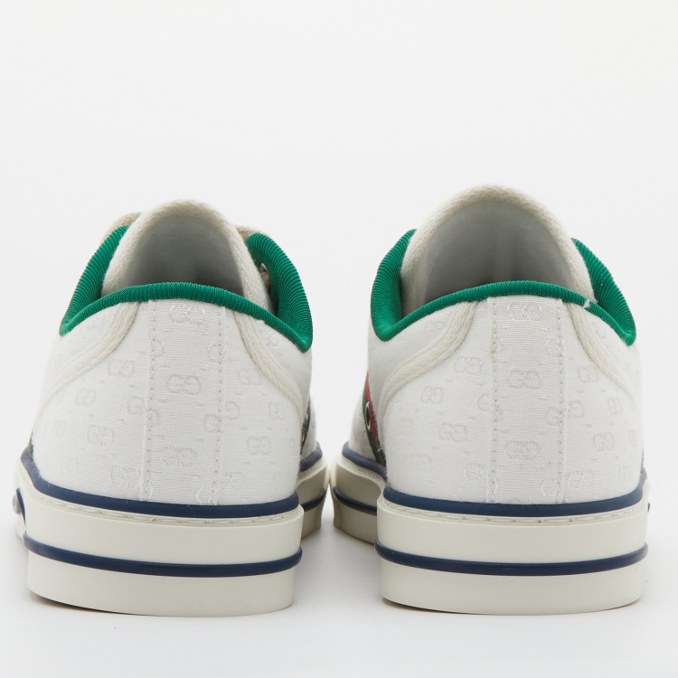 Pre Owned Gucci White Mini GG Jacquard Fabric Tennis 1977 Low Top Sneakers Size 39
