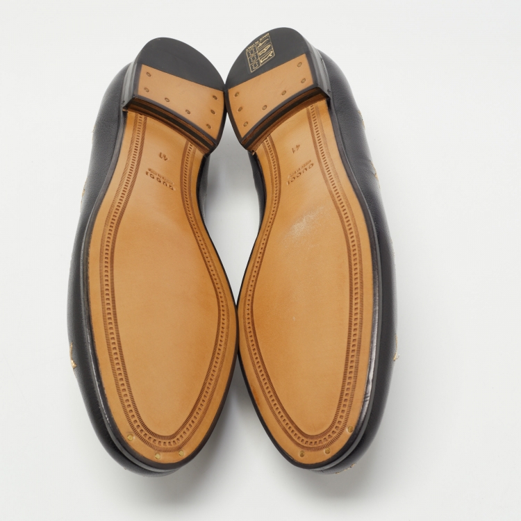 مملوكة مسبقًا Gucci Black Leather Embroidered Star Bee Horsebit Loafers Size 41