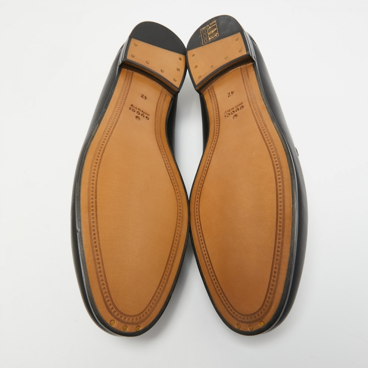 Pre Owned Gucci Black Leather Jordaan Loafers Size 42