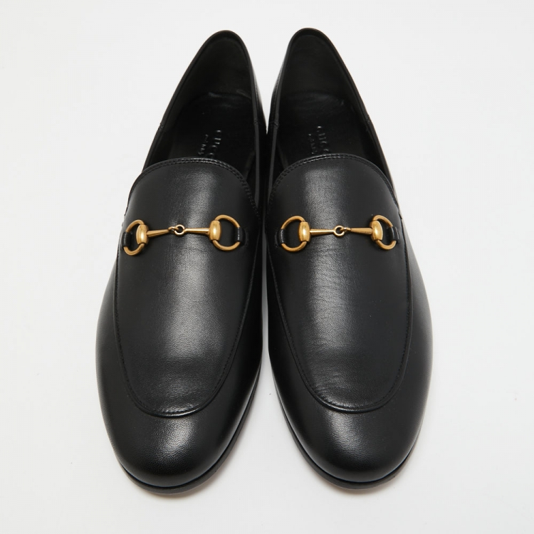 Pre Owned Gucci Black Leather Jordaan Loafers Size 42