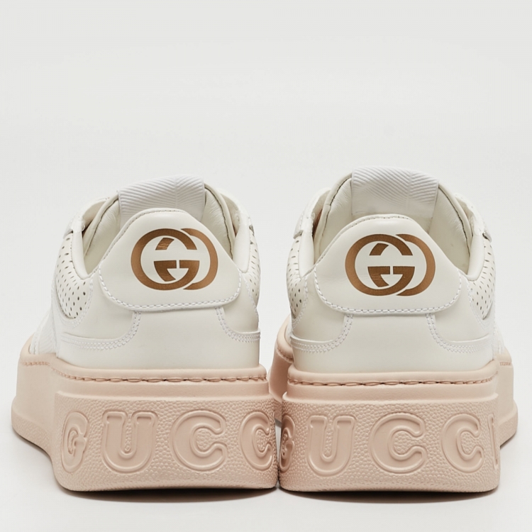 Pre Owned Gucci White GG Embossed Leather Low Top Sneakers Size 38.5