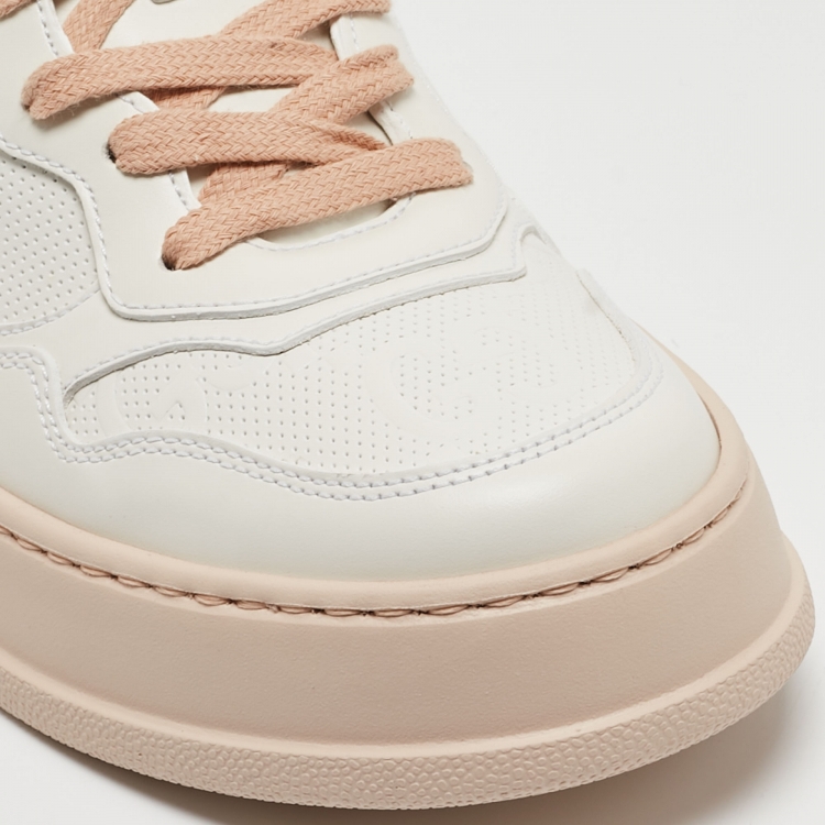 Pre Owned Gucci White GG Embossed Leather Low Top Sneakers Size 38.5