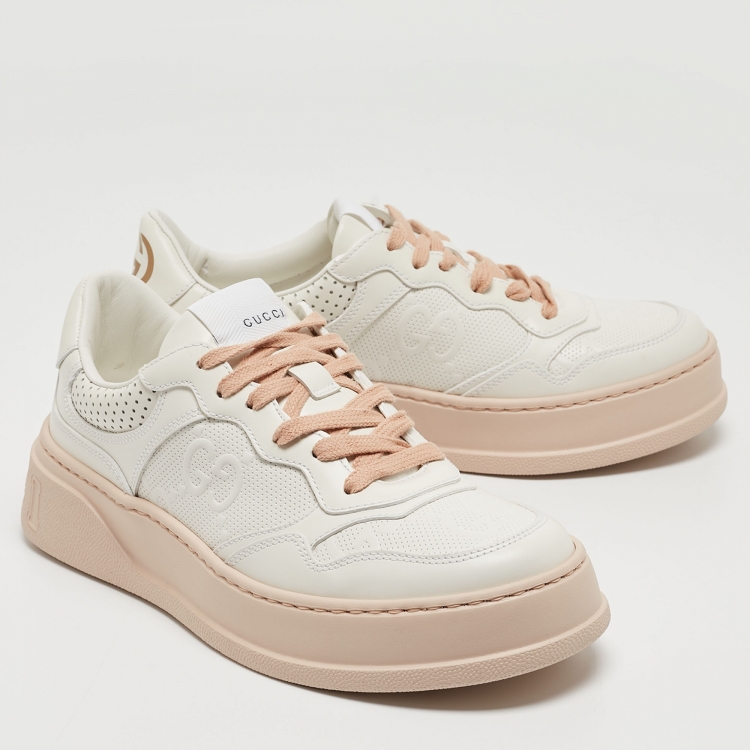 Pre Owned Gucci White GG Embossed Leather Low Top Sneakers Size 38.5