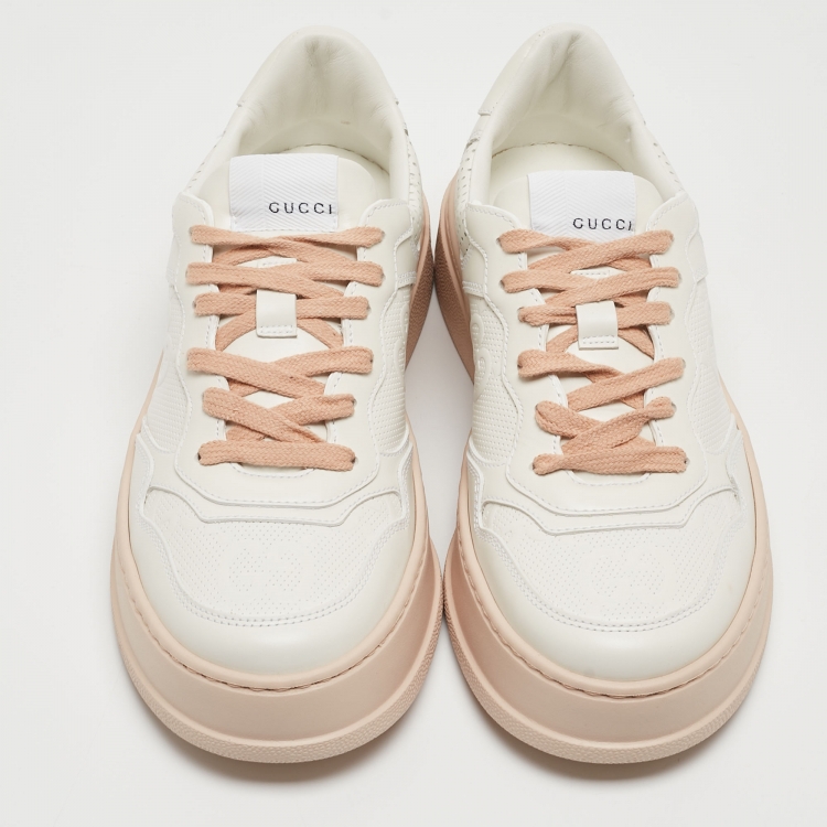 Pre Owned Gucci White GG Embossed Leather Low Top Sneakers Size 38.5