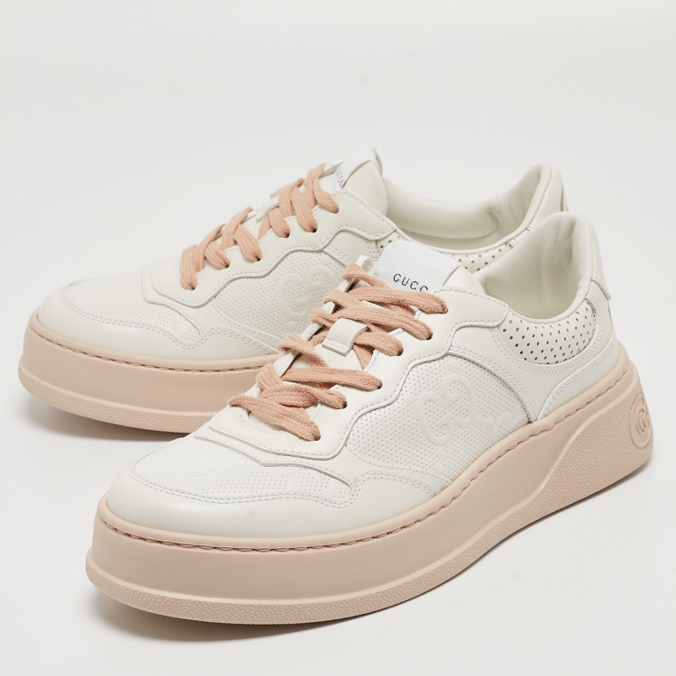 Pre Owned Gucci White GG Embossed Leather Low Top Sneakers Size 38.5