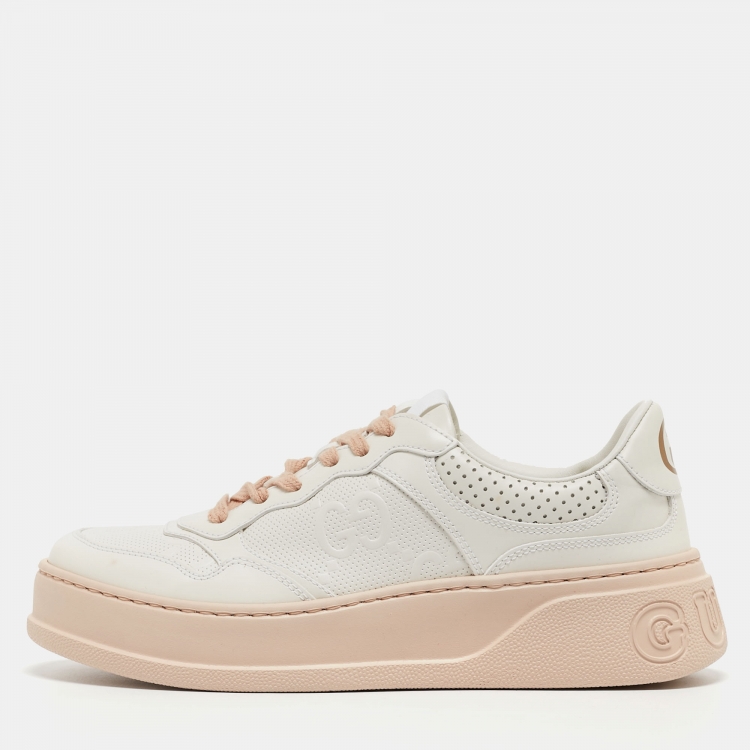 Pre Owned Gucci White GG Embossed Leather Low Top Sneakers Size 38.5