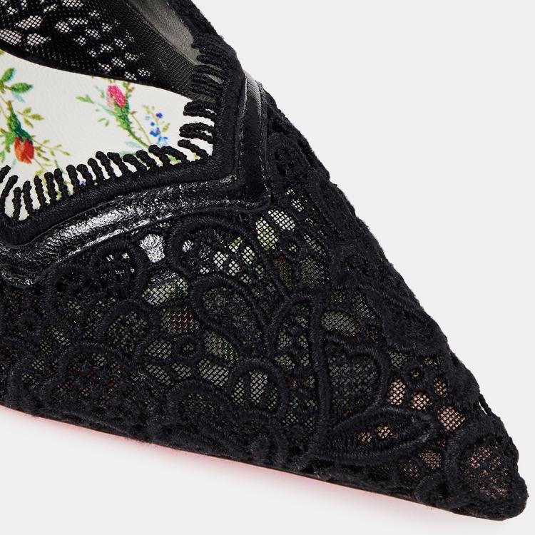 Pre Owned Gucci Black Lace and Leather Pumps Size 38.5