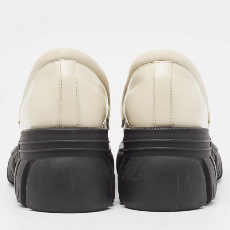 Pre Owned Gucci Cream Leather Interlocking G logo Sneaker Loafers Size 41