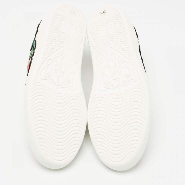 Pre Owned Gucci White Leather Floral Embroidered Ace Sneakers Size 35.5