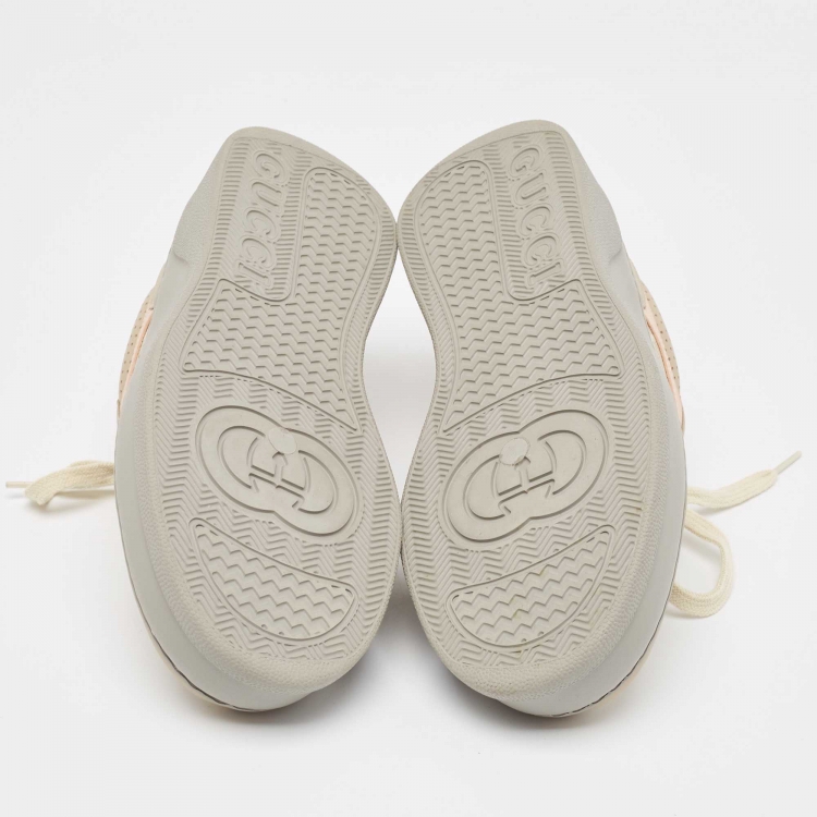 Pre Owned Gucci Beige/Pink GG Supreme Canvas and Leather Low Top Sneakers Size 38