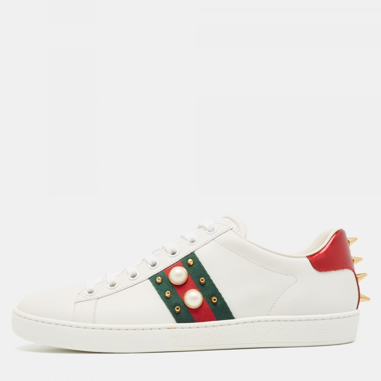 Pre Owned Gucci White Leather  Ace Low Top  Sneakers Size 39