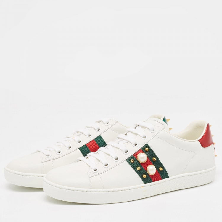 Pre Owned Gucci White Leather  Ace Low Top  Sneakers Size 39