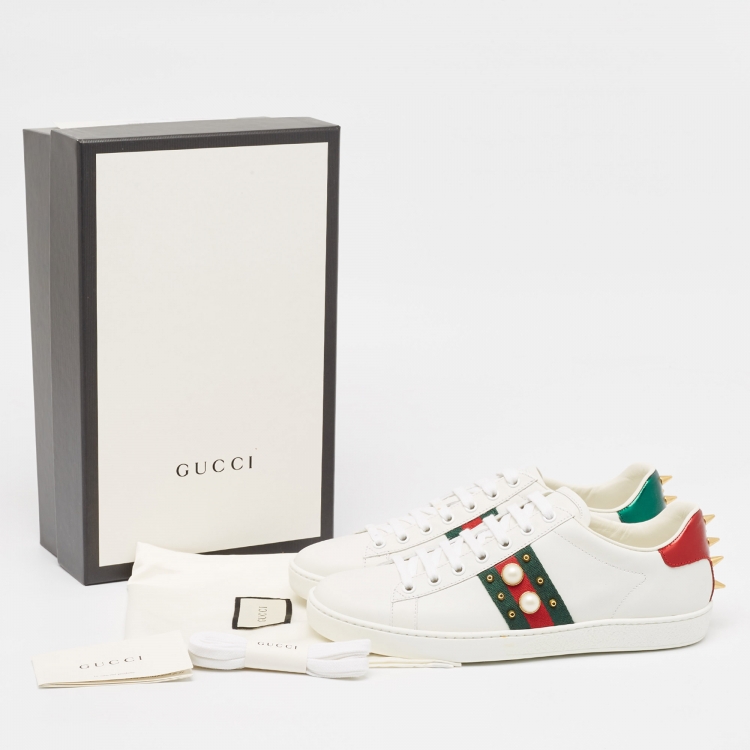 Pre Owned Gucci White Leather  Ace Low Top  Sneakers Size 39