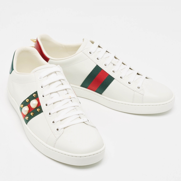 Pre Owned Gucci White Leather  Ace Low Top  Sneakers Size 39