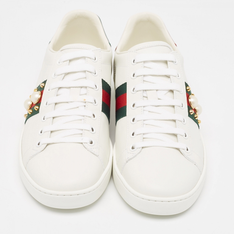 Pre Owned Gucci White Leather  Ace Low Top  Sneakers Size 39