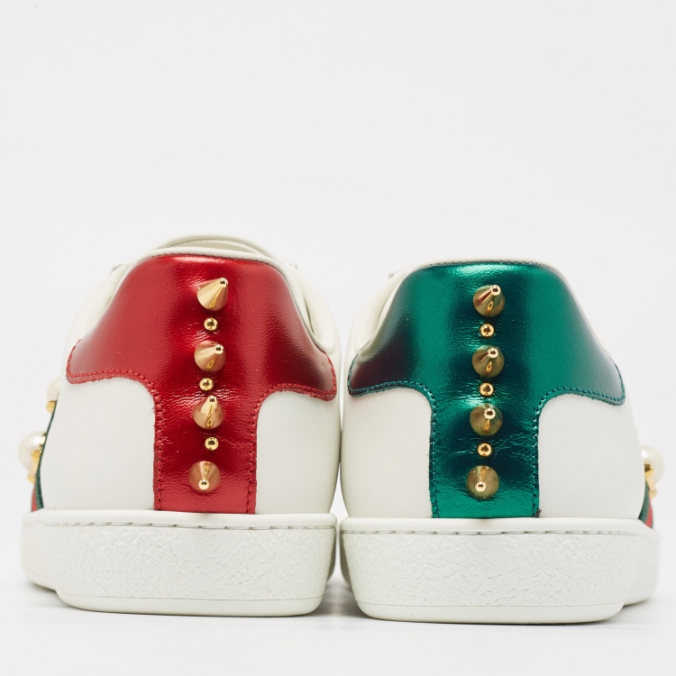 Pre Owned Gucci White Leather  Ace Low Top  Sneakers Size 39