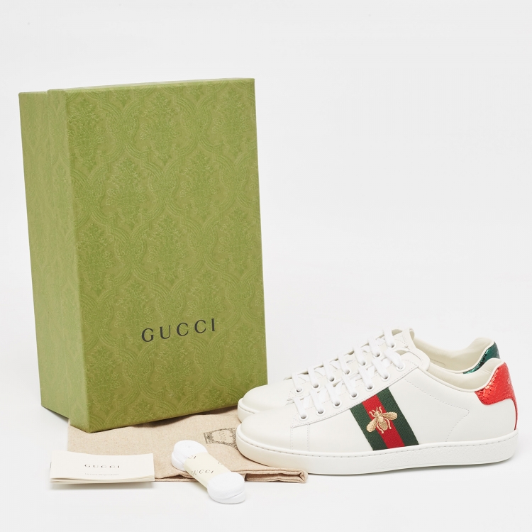 Pre Owned Gucci White Leather Bee Embroidered Ace Sneakers Size 37